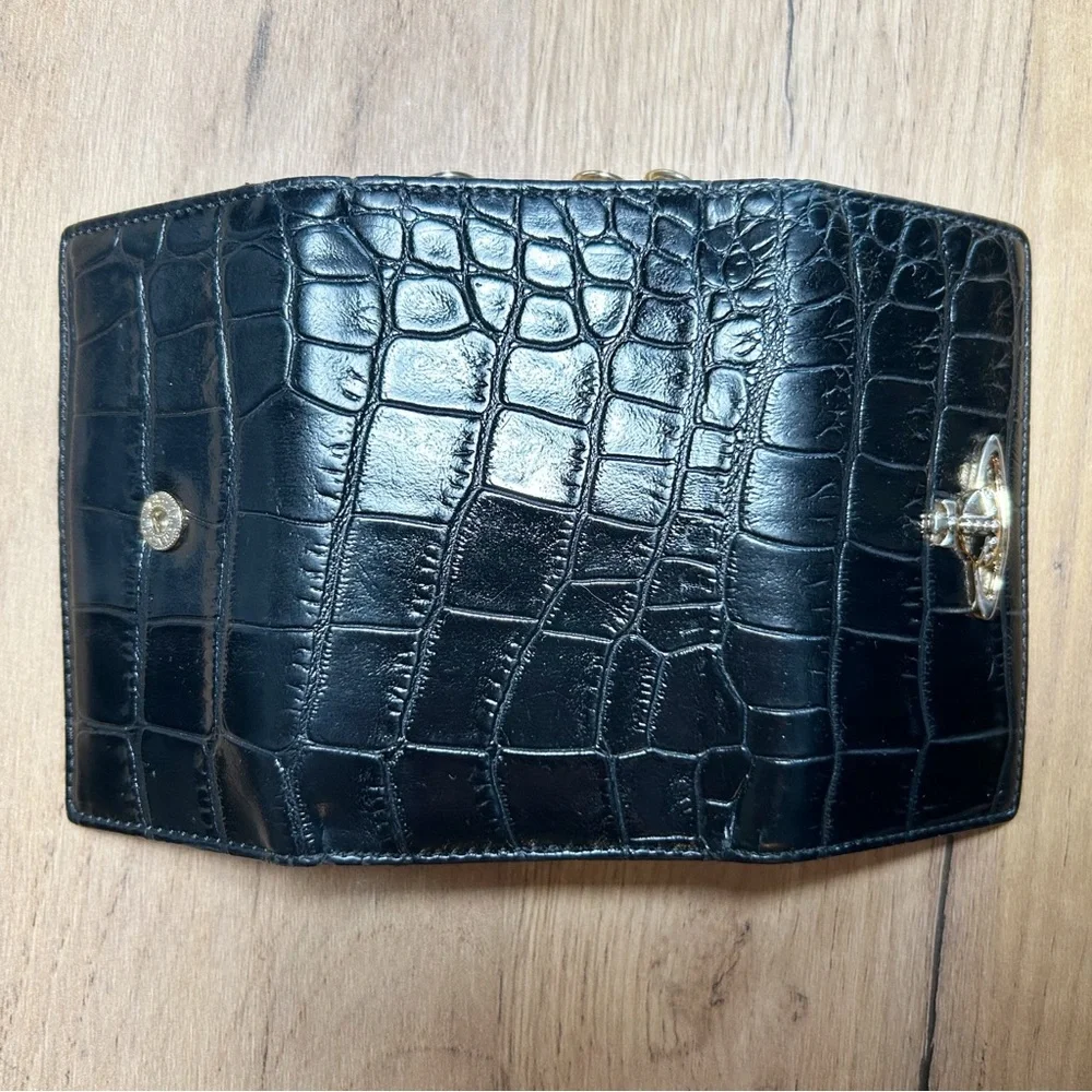 Vivienne Westwood Black Croc-Embossed Wallet Key Case with Gold Logo Authentic - Picture 11 of 14